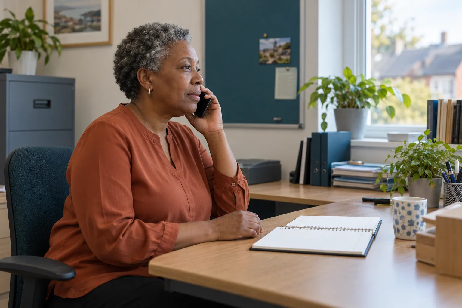 Illustration of a practice manager making a call beside a shift diary.