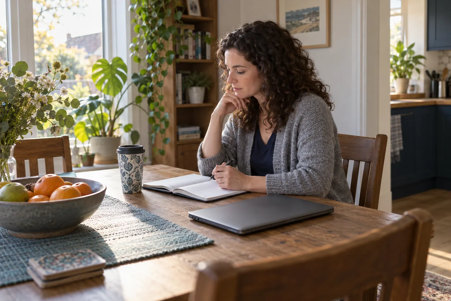 Illustration of a pharmacist planning working days with a diary.