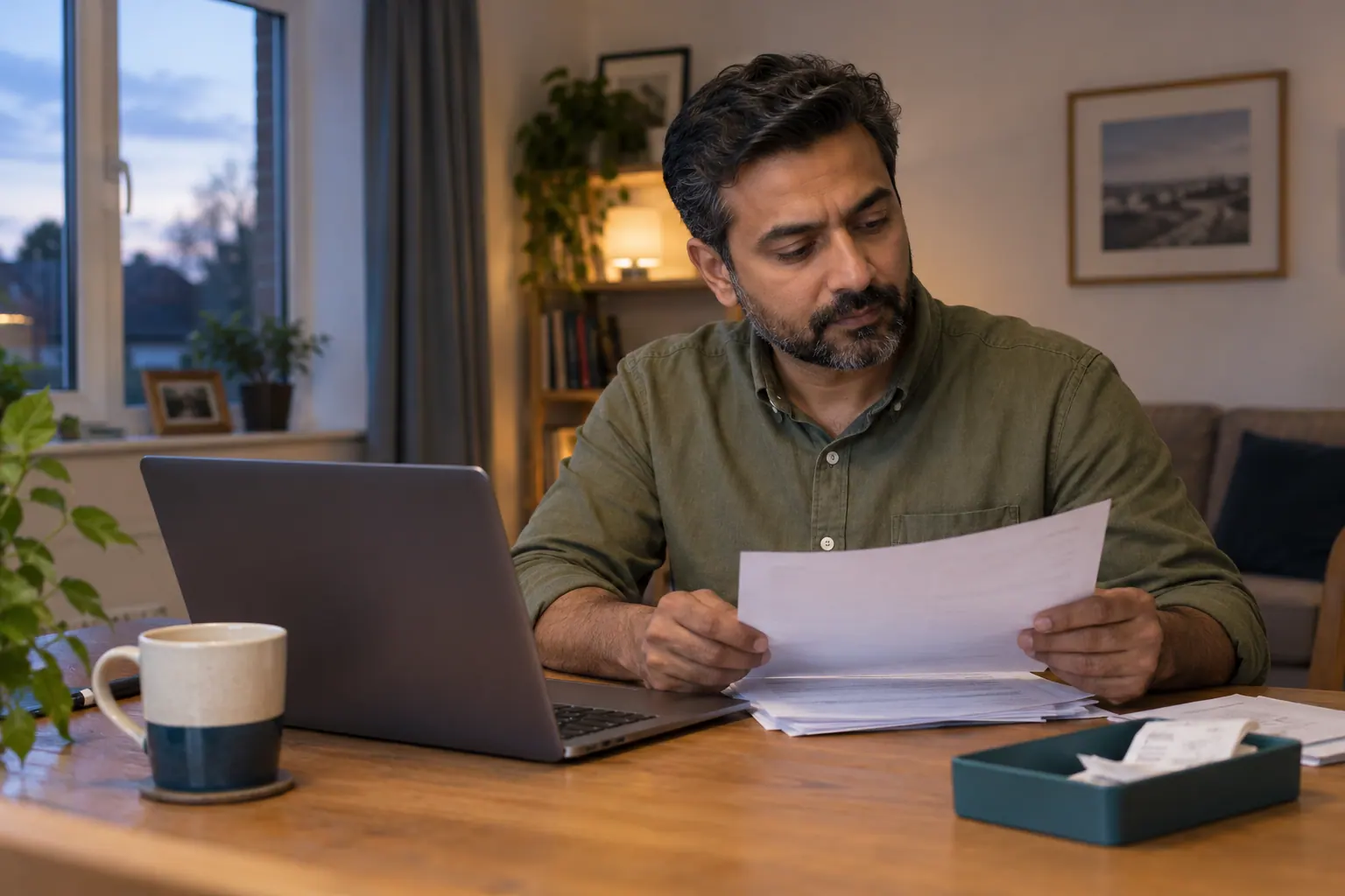 Illustration of a pharmacist preparing paperwork beside a laptop.